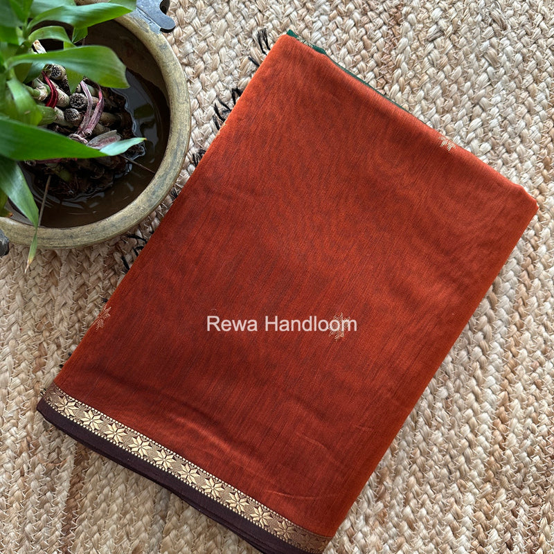 Rust Orange Star Butti Maheshwari Saree SSB059