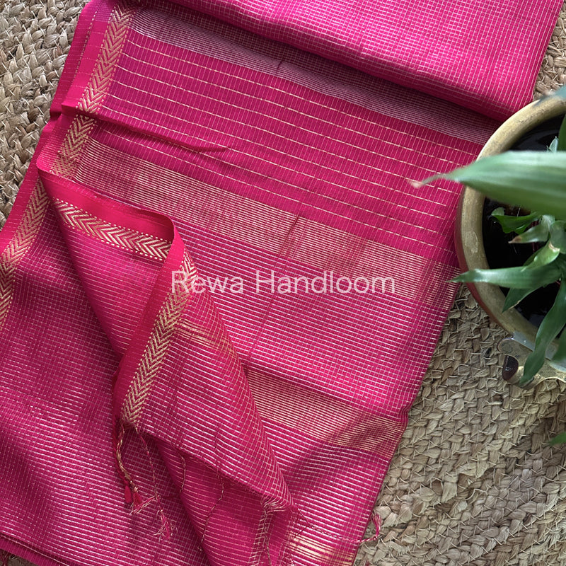Maheshwari Pink Tissue Silk Saree-TCB0015