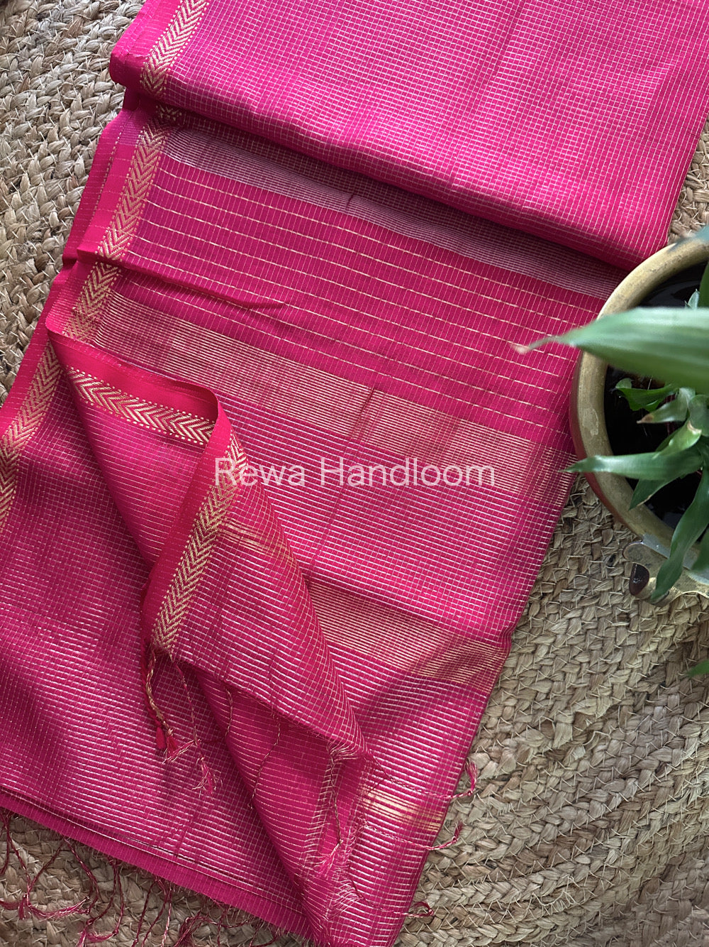 Maheshwari Pink Tissue Silk Saree-TCB0015