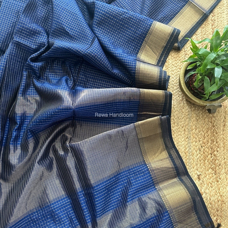 Maheshwari Blue Zari Checks Saree ZCHX426