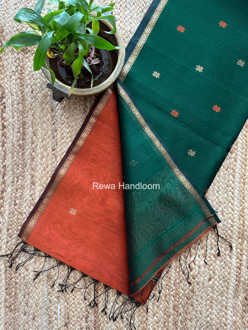 Rust Orange Star Butti Maheshwari Saree SSB059