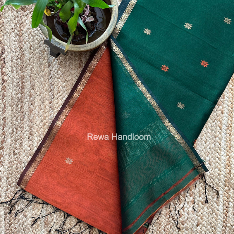 Rust Orange Star Butti Maheshwari Saree SSB059