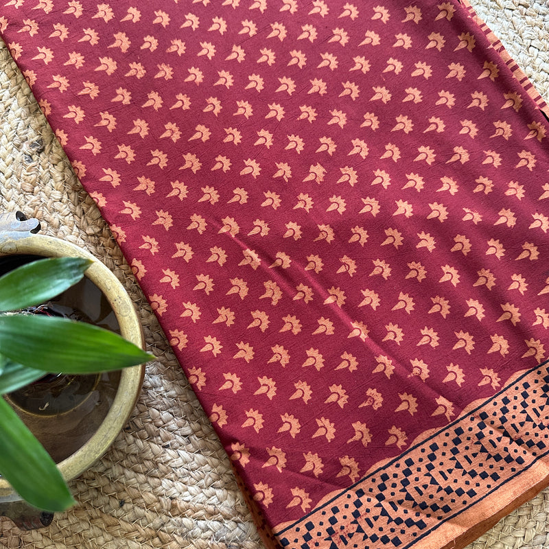 Red-Orange Bagh Print Cotton Suit-BCS11