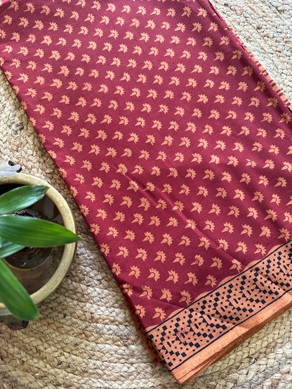 Red-Orange Bagh Print Cotton Suit-BCS11