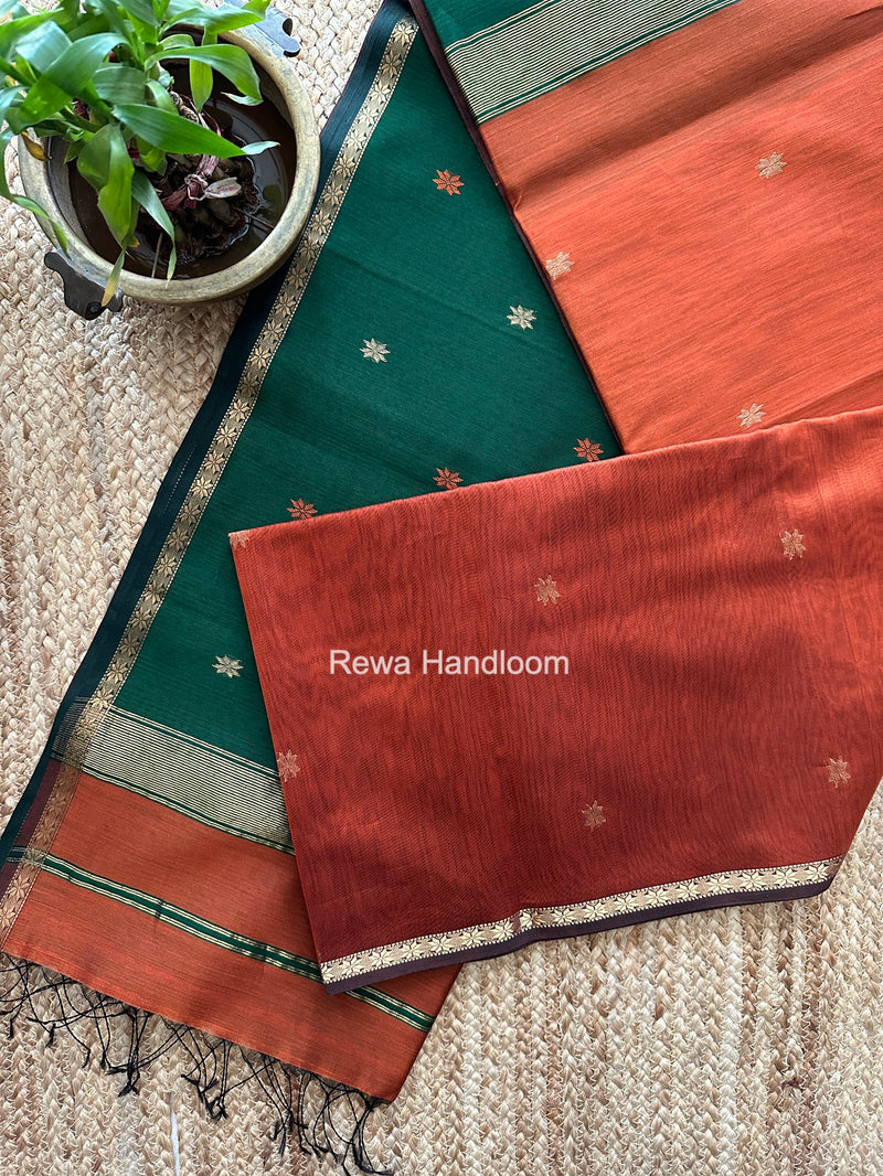 Rust Orange Star Butti Maheshwari Saree SSB059