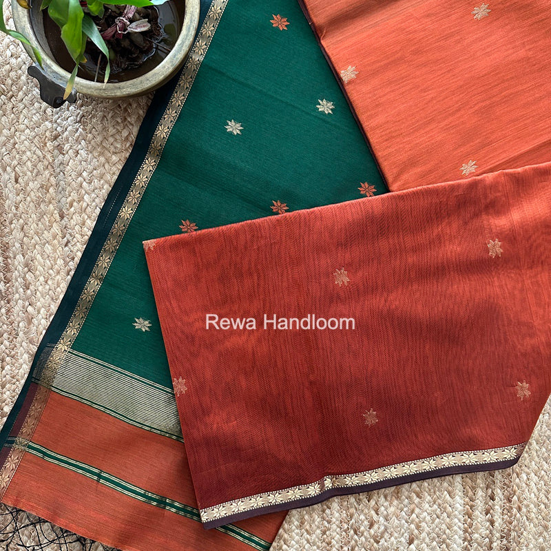 Rust Orange Star Butti Maheshwari Saree SSB059