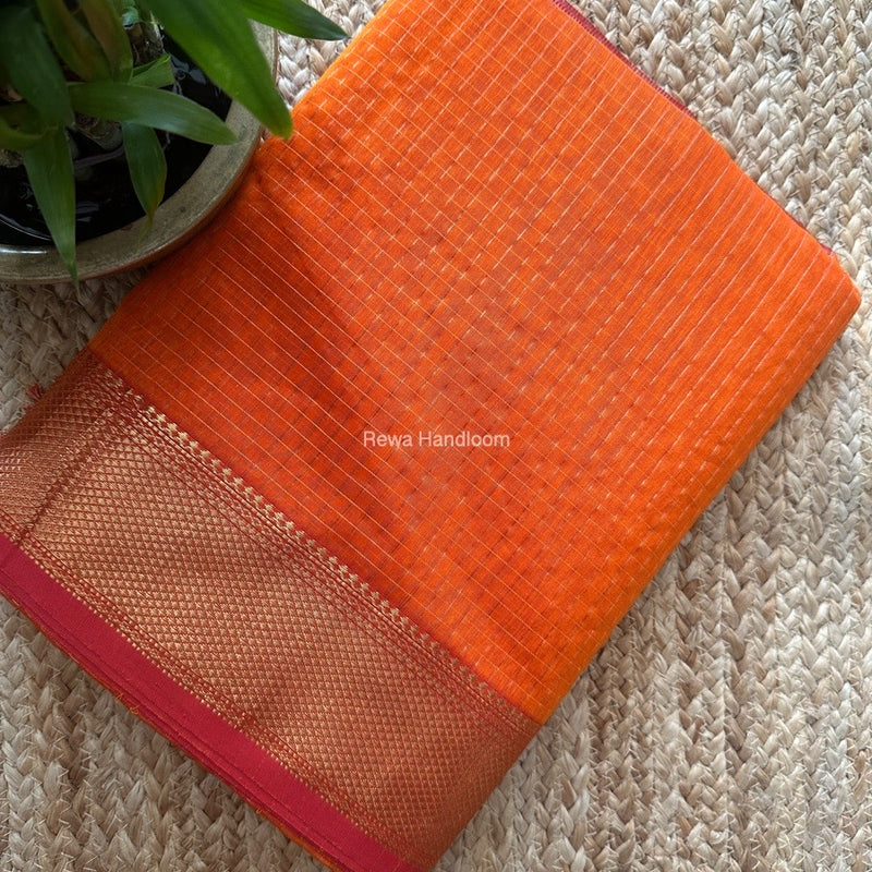 Maheshwari Orange Zari Checks Saree ZCHX425
