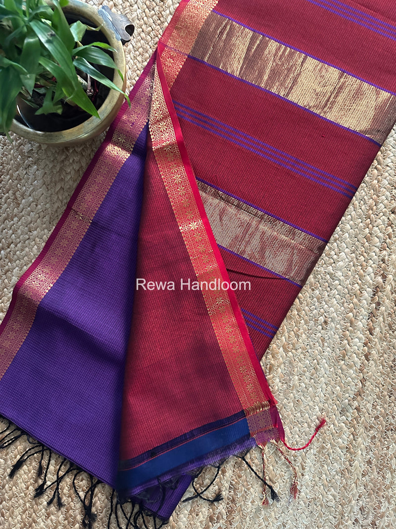 Maheshwari Dark Violet Garbha Reshami Silk Saree GS317