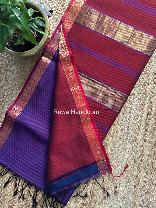 Maheshwari Dark Violet Garbha Reshami Silk Saree GS317