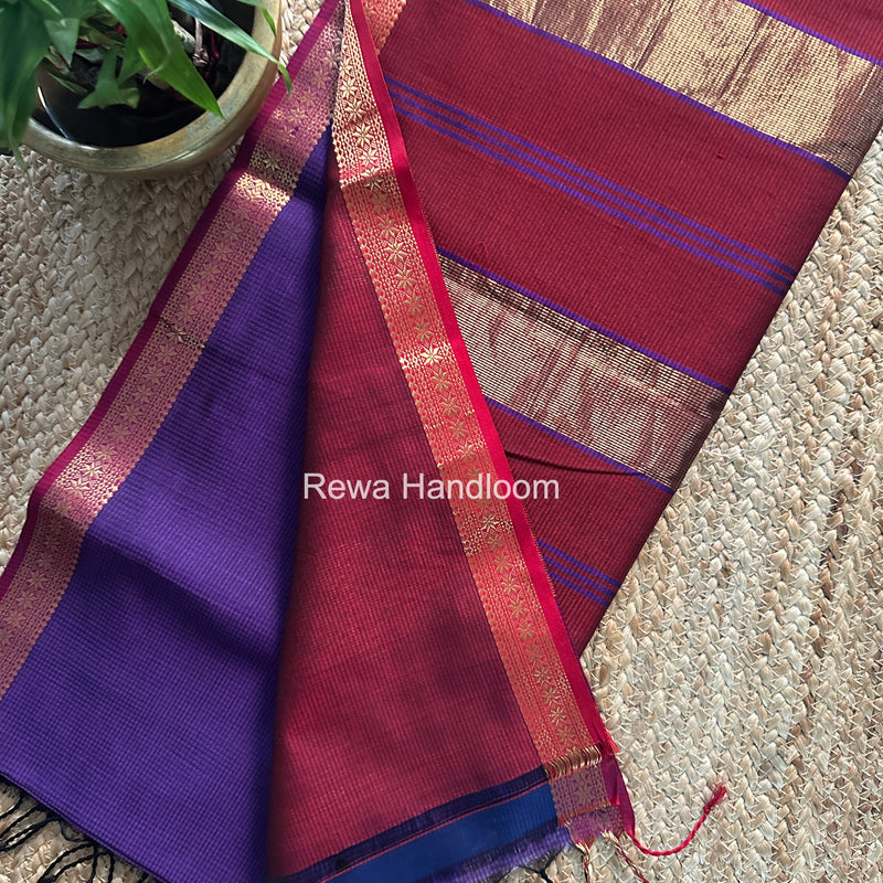 Maheshwari Dark Violet Garbha Reshami Silk Saree GS317