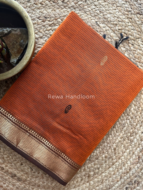 Maheshwari Rust Orange Zari Butti Saree ZKB014
