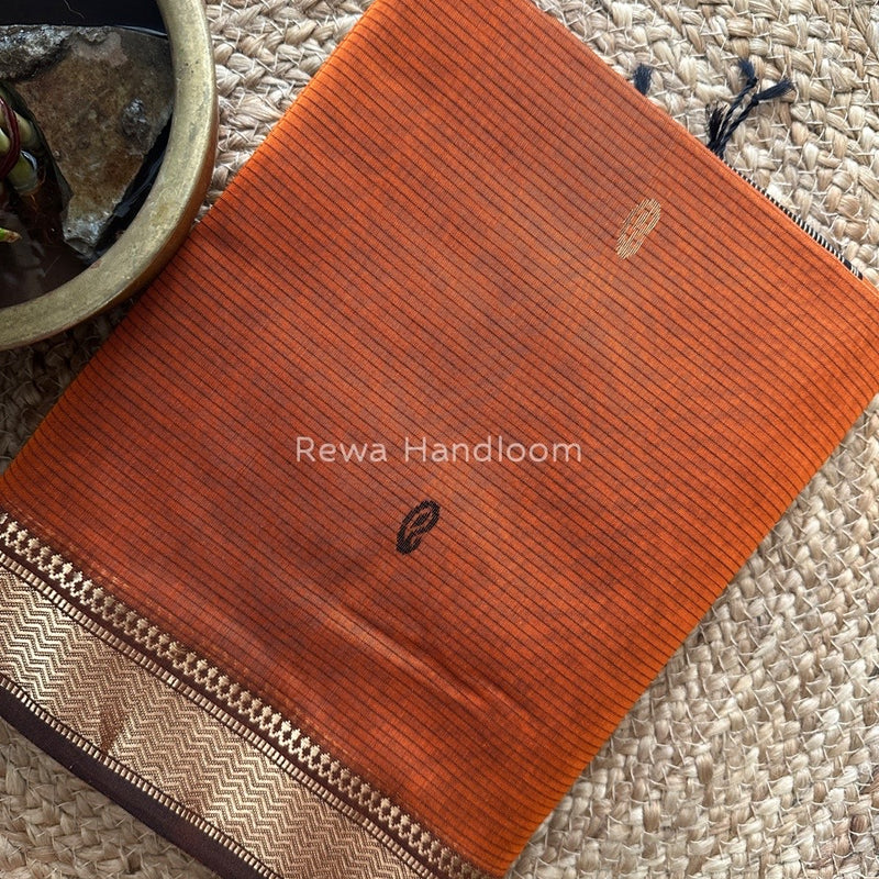 Maheshwari Rust Orange Zari Butti Saree ZKB014