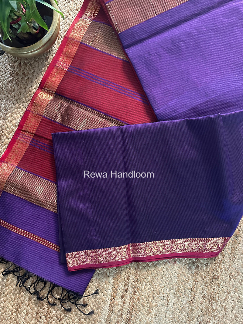 Maheshwari Dark Violet Garbha Reshami Silk Saree GS317 Rewa Handloom