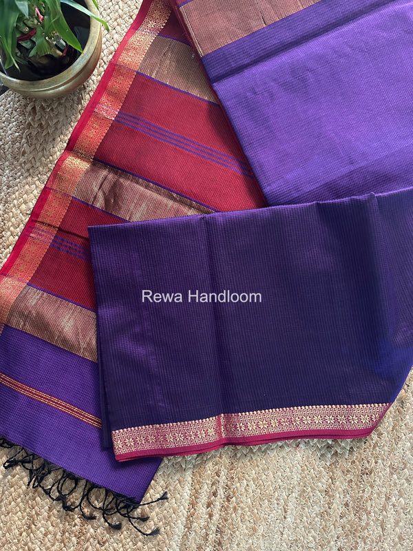 Maheshwari Dark Violet Garbha Reshami Silk Saree GS317 Rewa Handloom