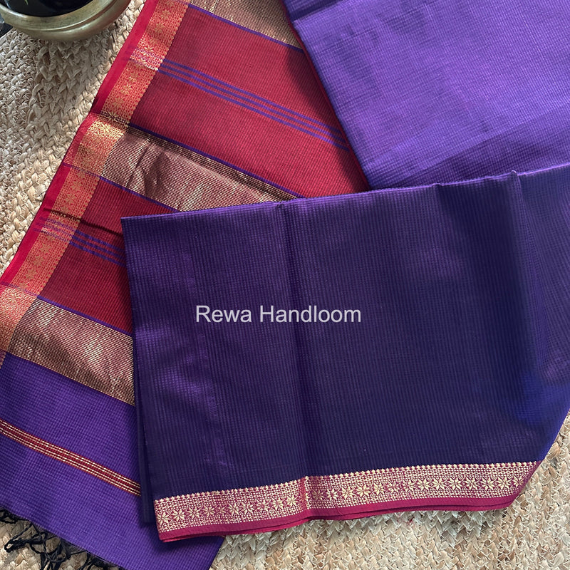 Maheshwari Dark Violet Garbha Reshami Silk Saree GS317 Rewa Handloom