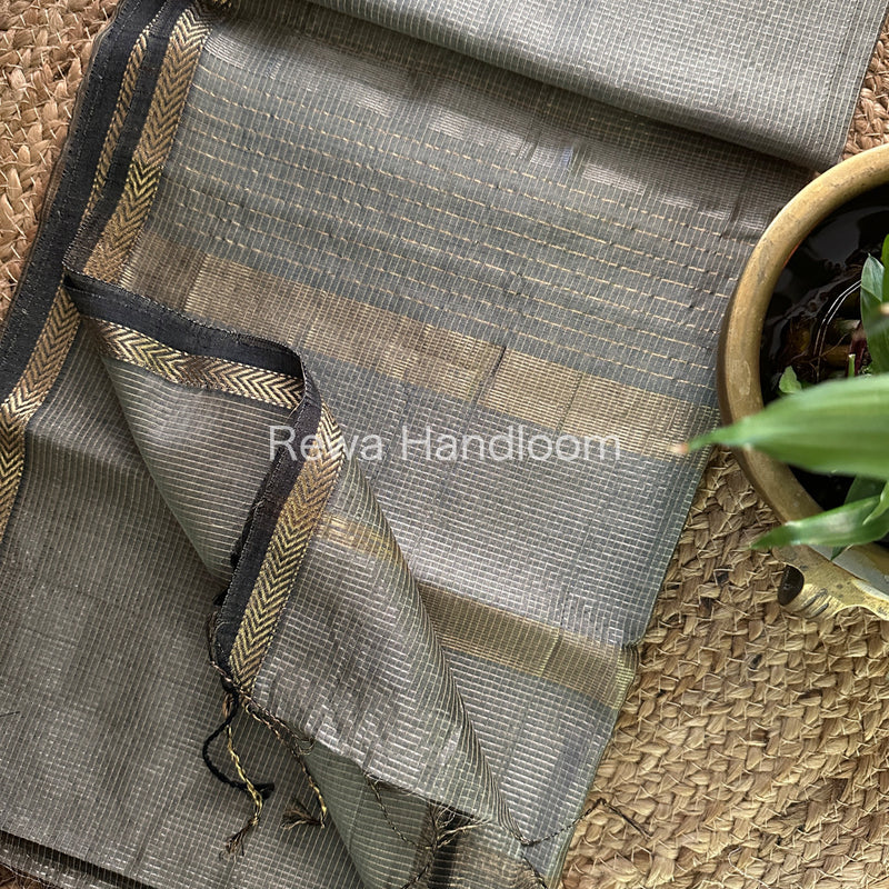 Maheshwari Grey Tissue Silk Saree-TCB0012
