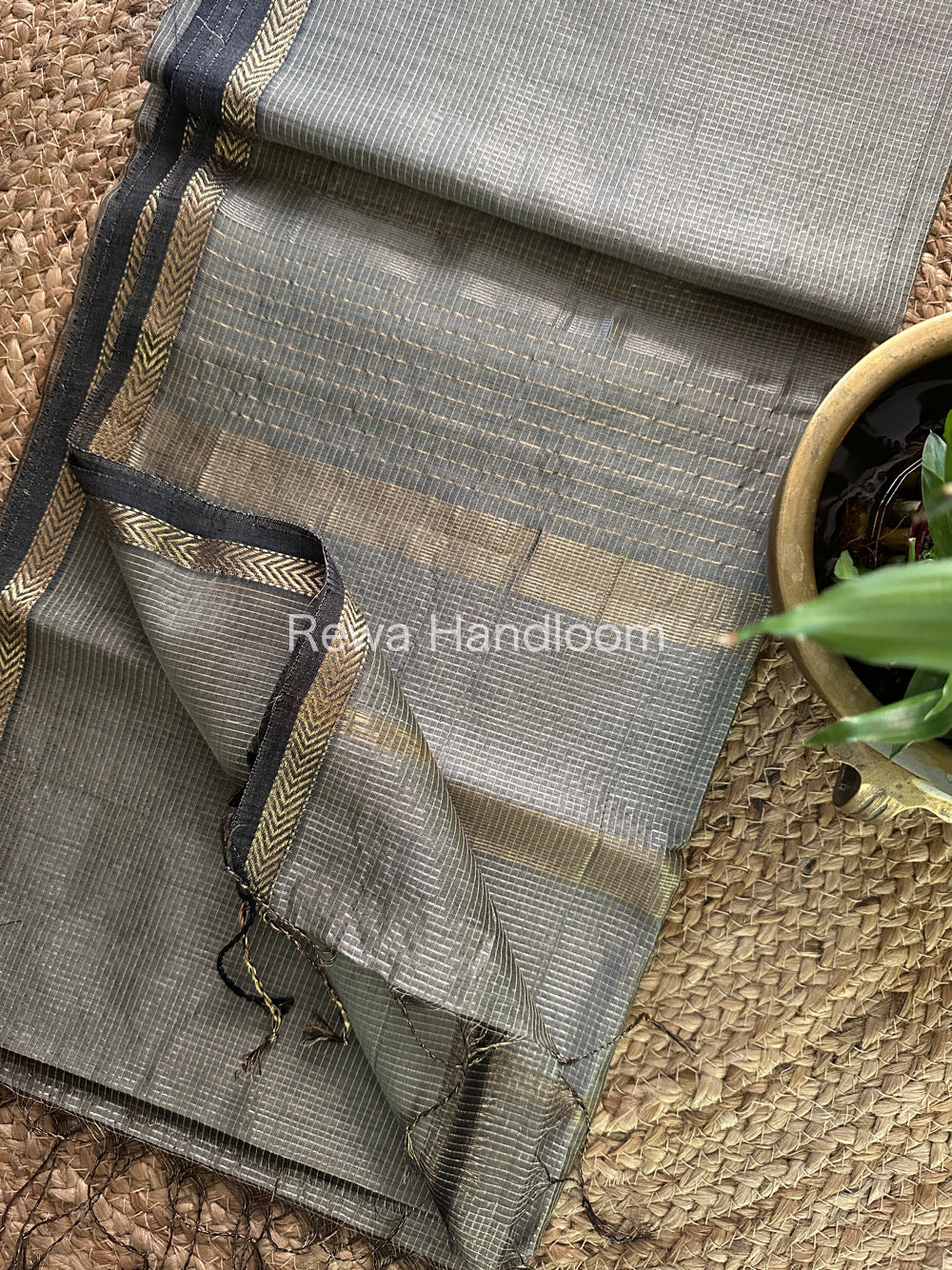 Maheshwari Grey Tissue Silk Saree-TCB0012