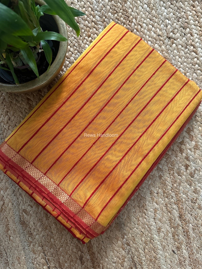 Maheshwari Mustard Yellow Gichha Thread Lining Saree GTLS022