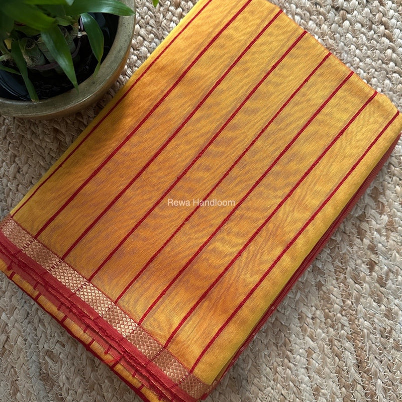 Maheshwari Mustard Yellow Gichha Thread Lining Saree GTLS022