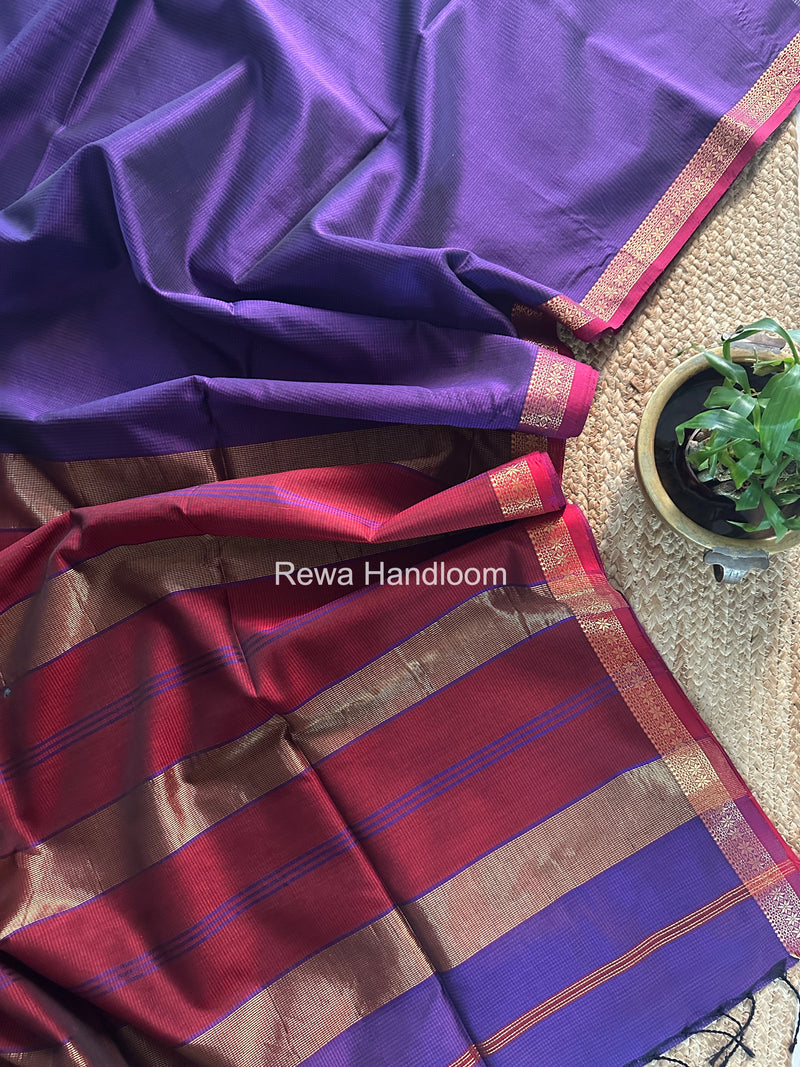 Maheshwari Dark Violet Garbha Reshami Silk Saree GS317