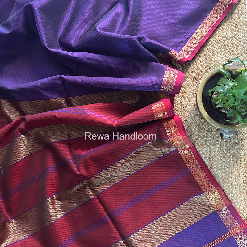 Maheshwari Dark Violet Garbha Reshami Silk Saree GS317