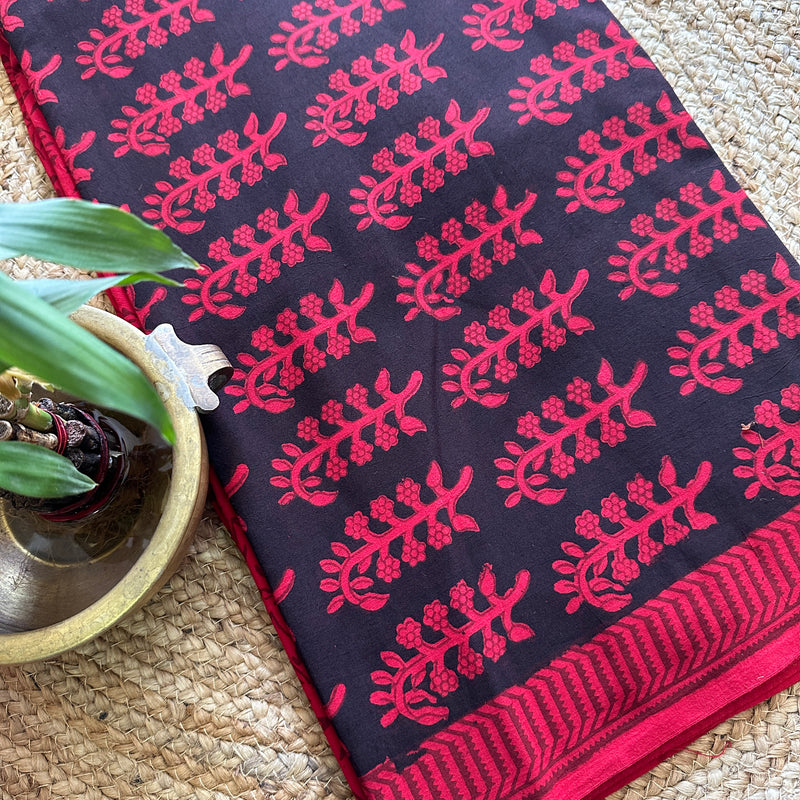 Red-Black Bagh Print Cotton Suit-BCS12