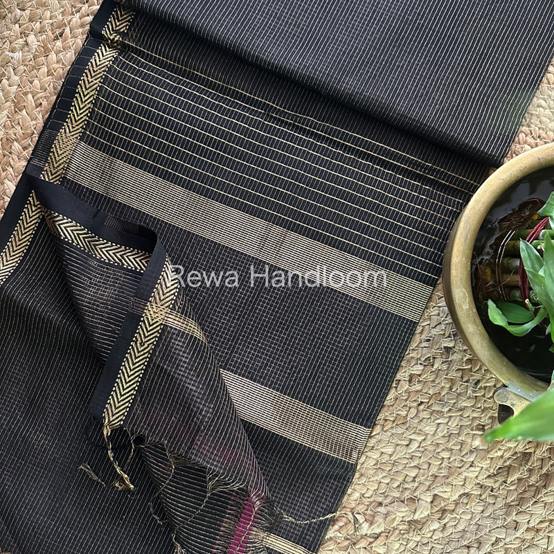 Maheshwari Black Tissue Silk Saree-TCB0011