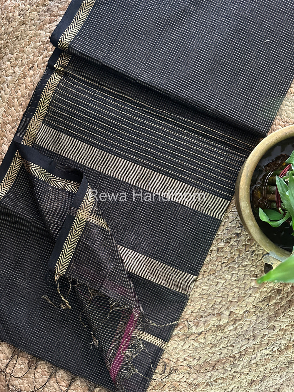 Maheshwari Black Tissue Silk Saree-TCB0011