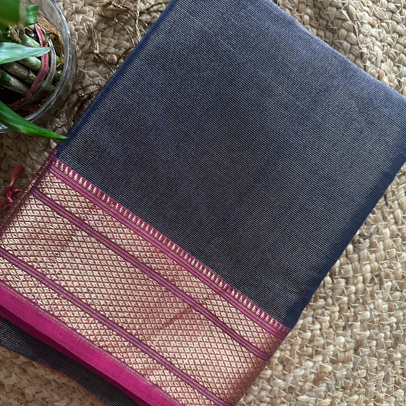 Maheshwari Blue Tissue Silk Saree TBS014