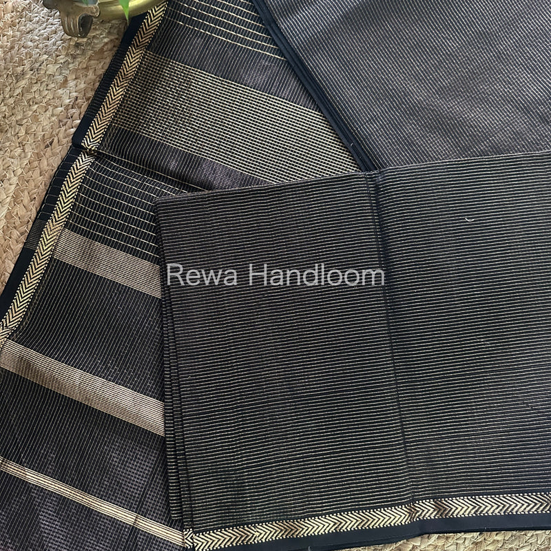 Maheshwari Black Tissue Silk Saree-TCB0011