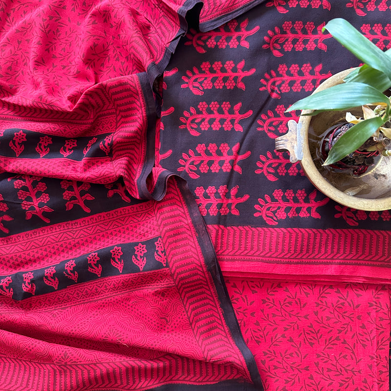 Red Bagh Print Cotton Suit
