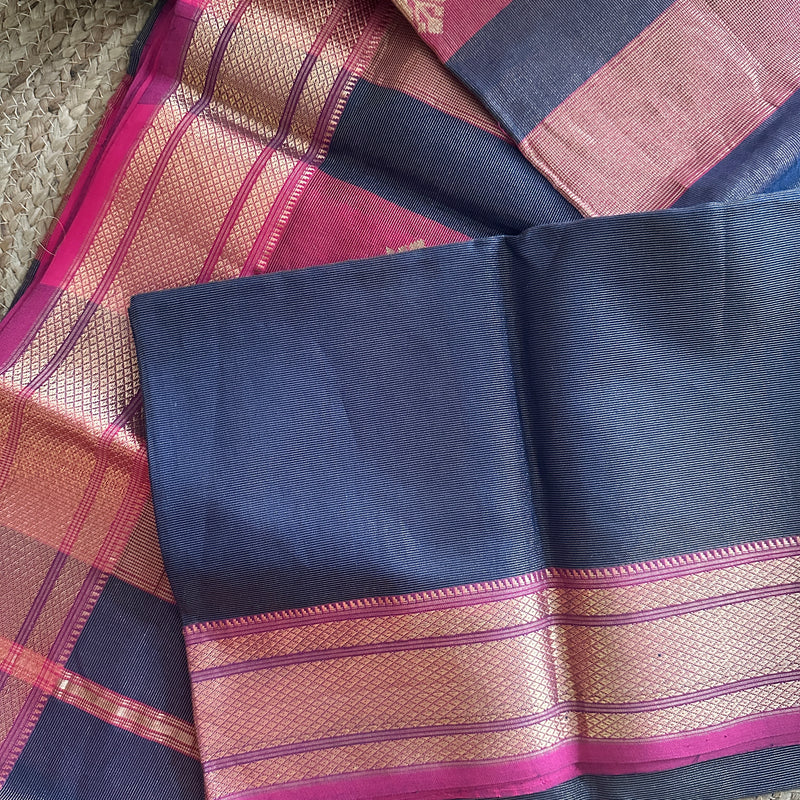 Maheshwari Blue Tissue Silk Saree TBS014