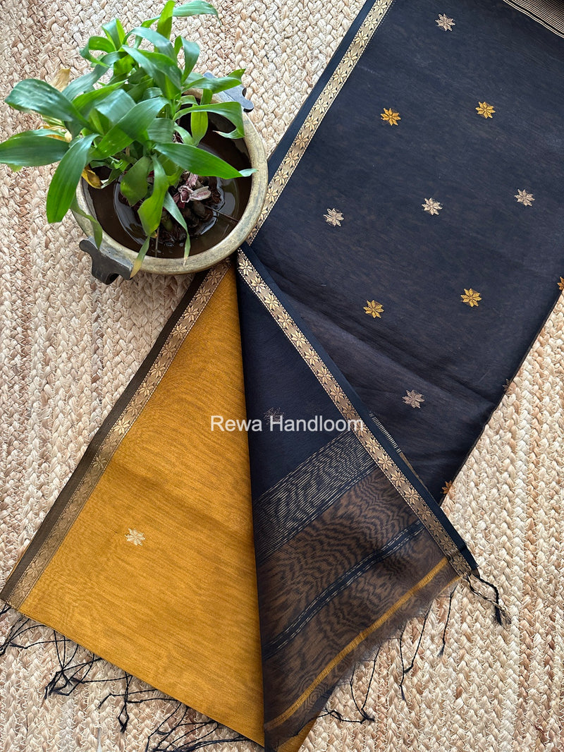 Dark Mustard Star Butti Maheshwari Saree SSB060