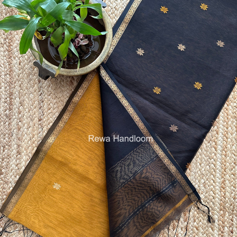 Dark Mustard Star Butti Maheshwari Saree SSB060