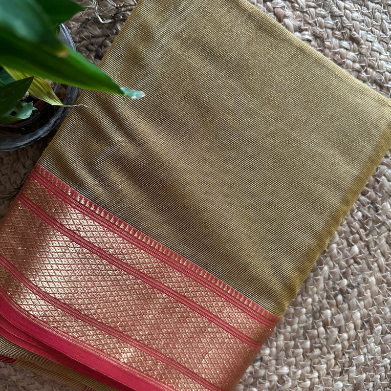 Maheshwari Mehendi Green Tissue Silk Saree TBS013