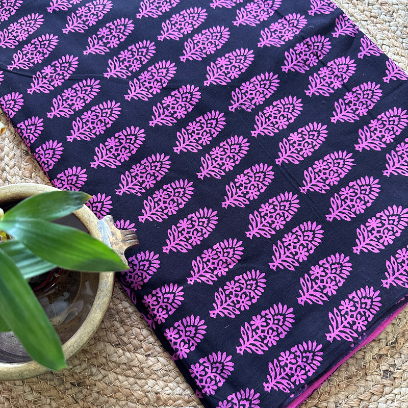 Black-Pink Bagh Print Cotton Suit- BCS13