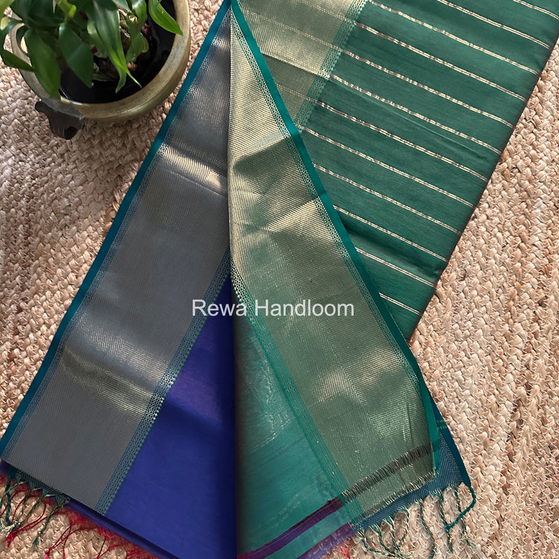 Exclusive Maheshwari Blue Zari Border Saree EZ046