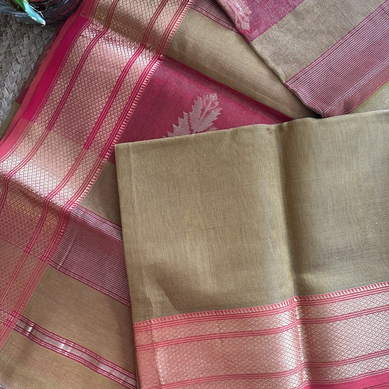 Maheshwari Mehendi Green Tissue Silk Saree TBS013