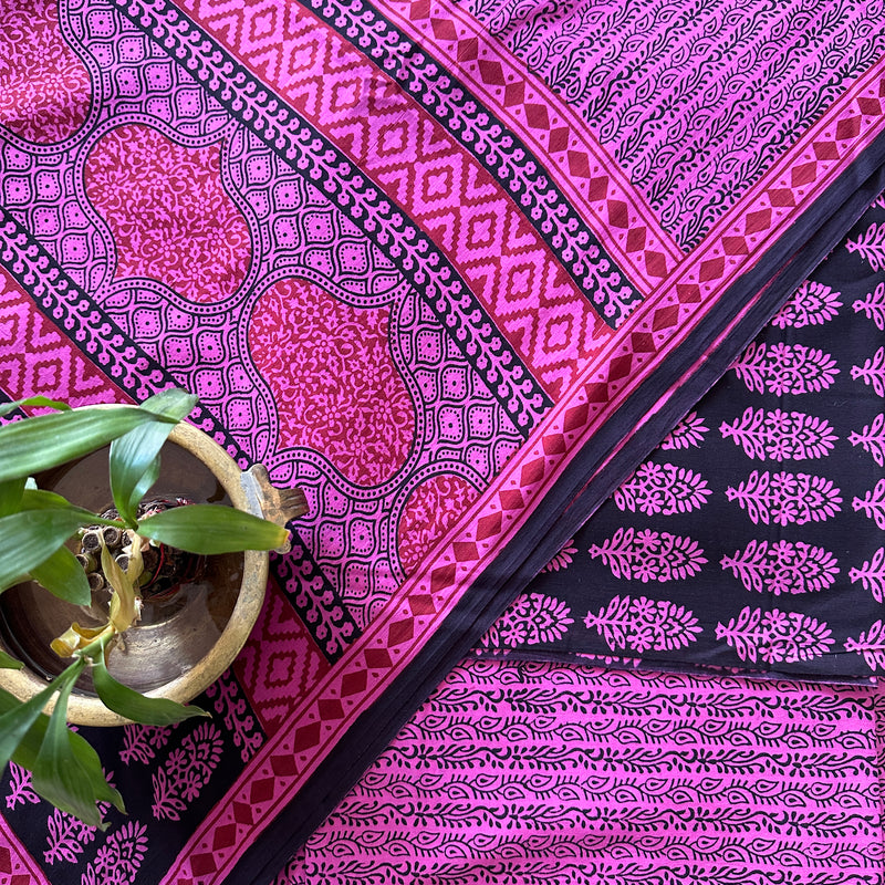 Black-Pink Bagh Print Cotton Suit- BCS13