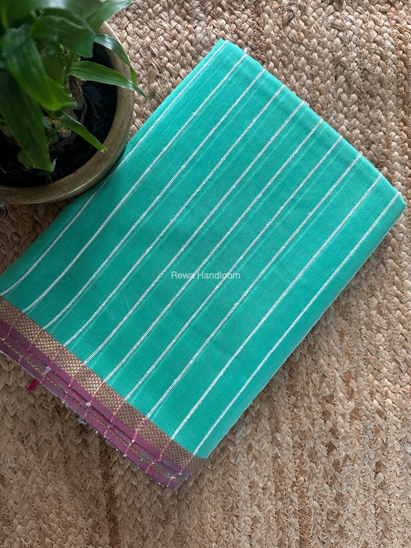 Maheshwari Sea Green Gichha Thread Lining Saree GTLS024