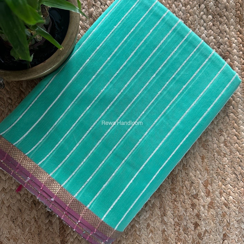 Maheshwari Sea Green Gichha Thread Lining Saree GTLS024