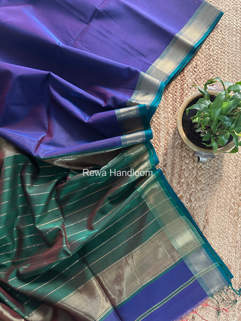 Exclusive Maheshwari Blue Zari Border Saree EZ046
