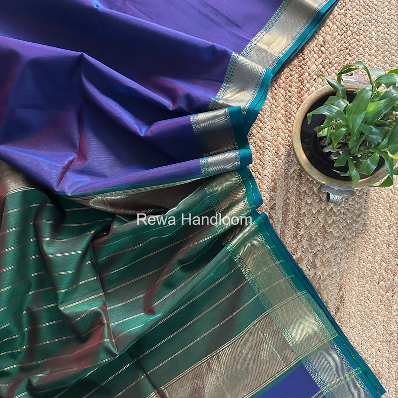 Exclusive Maheshwari Blue Zari Border Saree EZ046