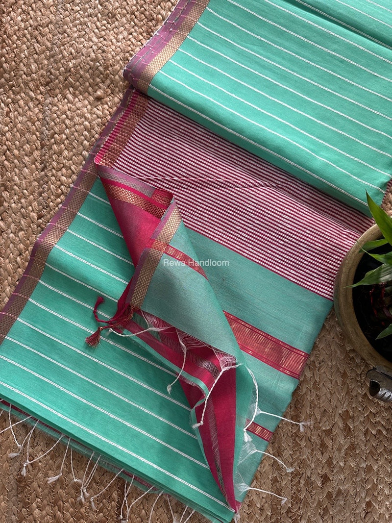 Maheshwari Sea Green Gichha Thread Lining Saree GTLS024