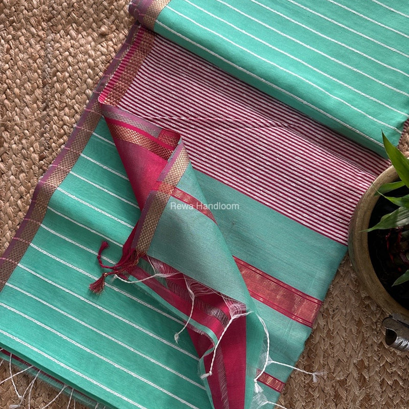 Maheshwari Sea Green Gichha Thread Lining Saree GTLS024