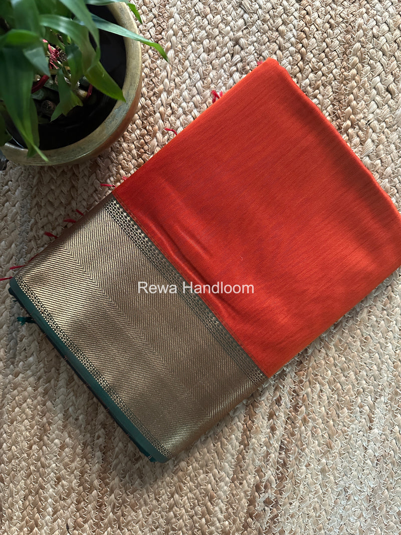 Exclusive Maheshwari Rust Orange Zari Border Saree EZ045
