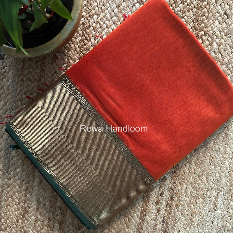 Exclusive Maheshwari Rust Orange Zari Border Saree EZ045