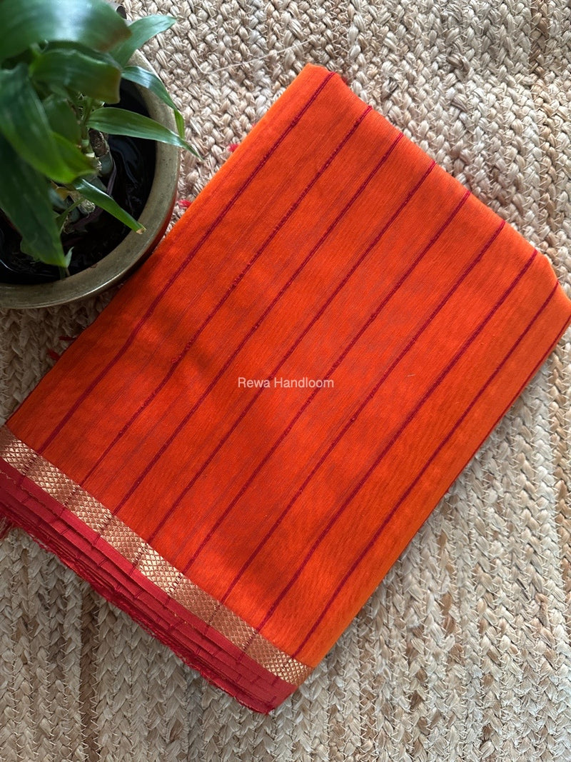 Maheshwari Orange Gichha Thread Lining Saree GTLS025