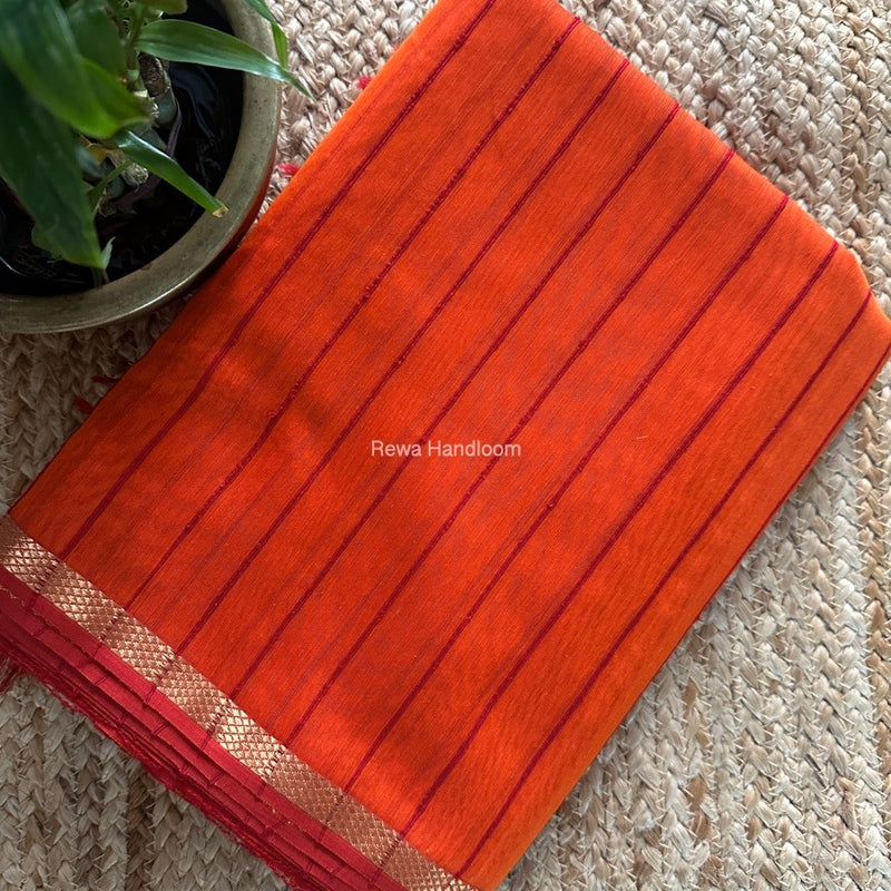 Maheshwari Orange Gichha Thread Lining Saree GTLS025