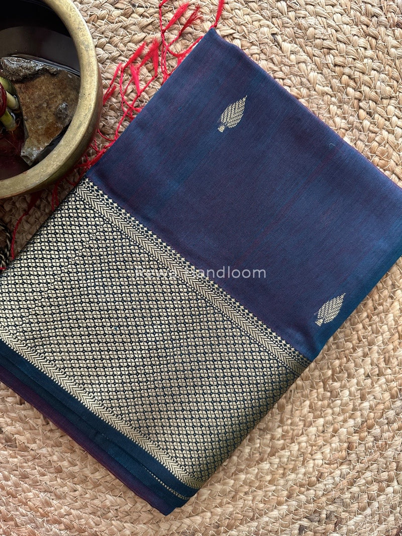 Maheshwari Ink Blue Resham Thread Butti Saree RBS67